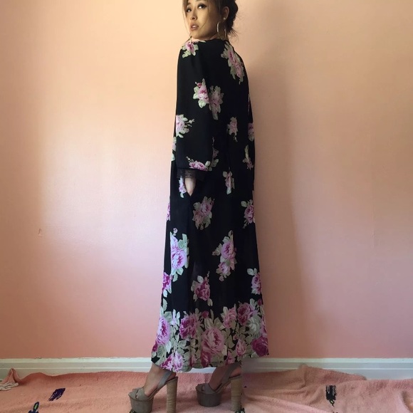 Oscar de la Renta Black floral Robe / Dress vintage - Picture 2 of 6
